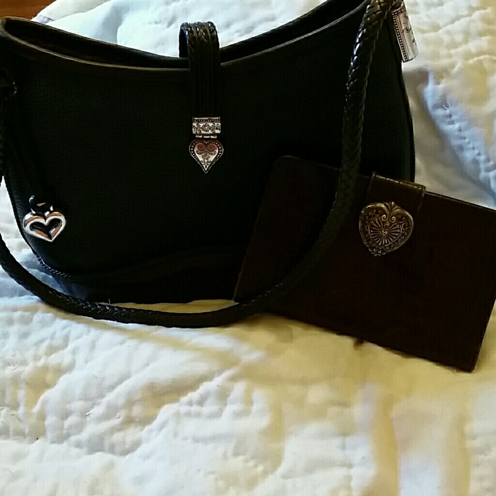 Brighten Black Leather W/ Brown Trim Purse &Walet